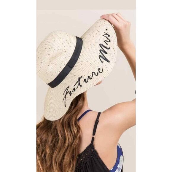 Francesca’s Collection Women's Future Mrs Straw Floppy Sun Hat One Size - Picture 1 of 8